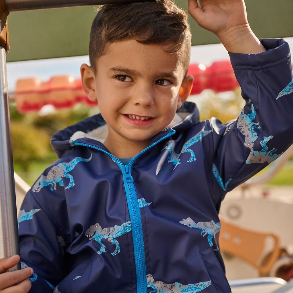 Hatley T-Rex Attack Sherpa Lined Raincoat F24trk818 Clothing 3YRS / Blue,4YRS / Blue,5YRS / Blue,6YRS / Blue,7YRS / Blue,8YRS / Blue