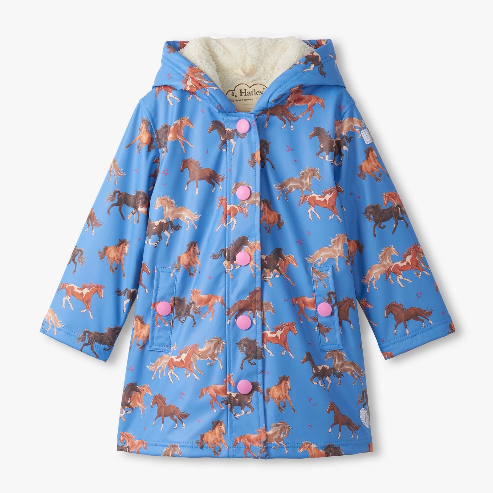 Hatley Tinsel Horses Sherpa Lined Splash Coat Clothing 3YRS / Blue,4YRS / Blue,5YRS / Blue,6YRS / Blue,7YRS / Blue,8YRS / Blue,10YRS / Blue