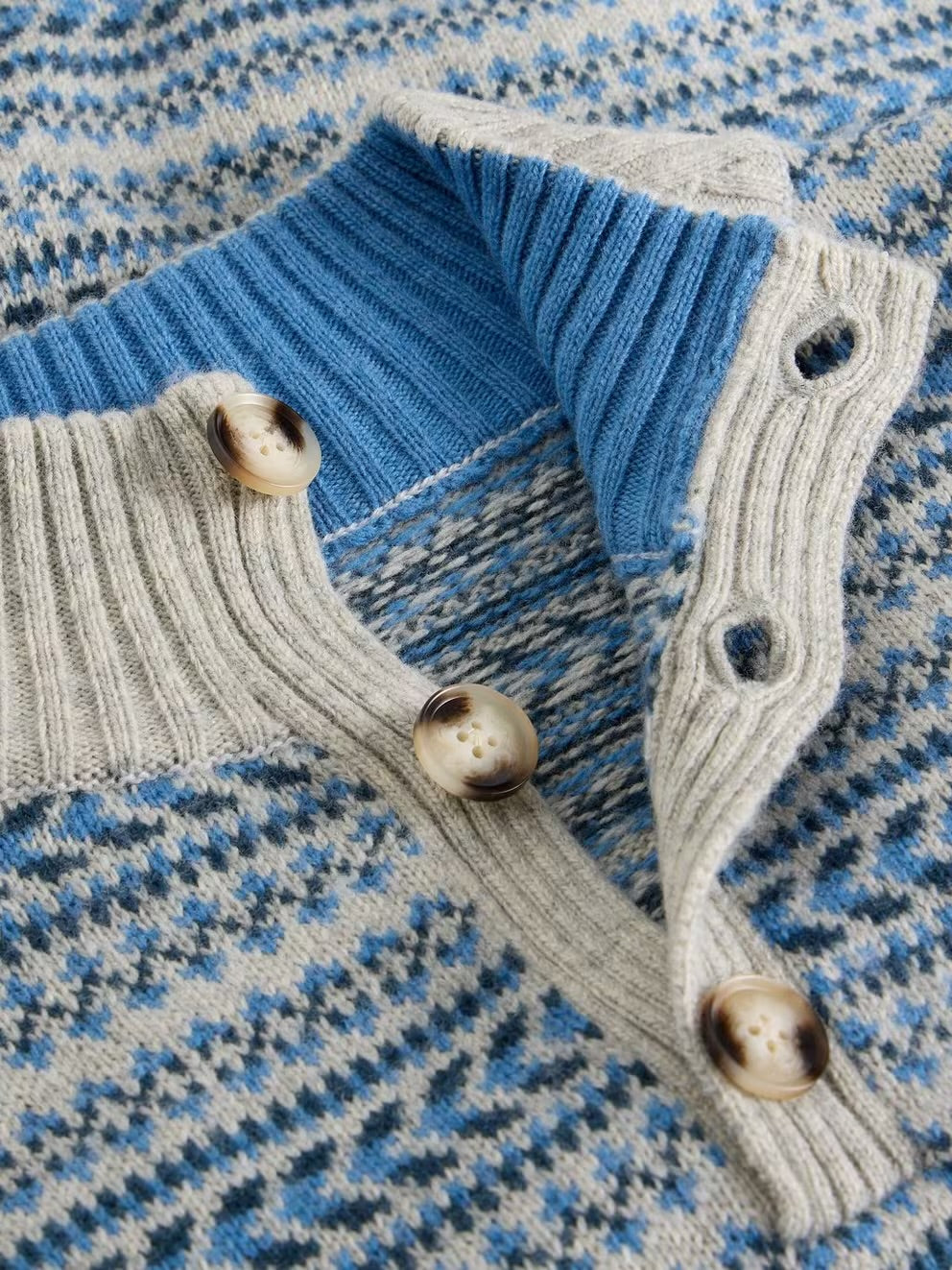 White Stuff Mens Kendal Fairisle Funnel Neck Jumper 444575 Blue Grey Clothing M / Blue,L / Blue,XL / Blue,XXL / Blue