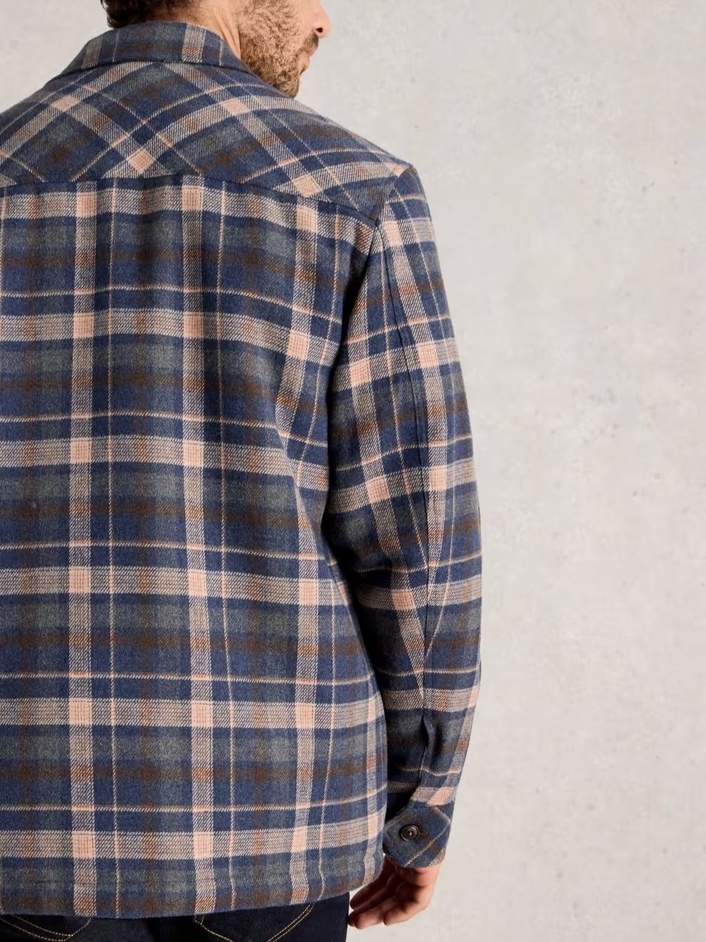 White Stuff Mens Check Borg Trucker Shacket 444576 Blue Clothing M / Blue,L / Blue,XL / Blue,XXL / Blue