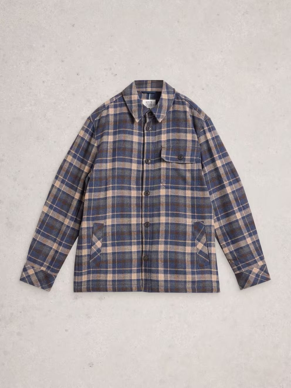 White Stuff Mens Check Borg Trucker Shacket 444576 Blue Clothing M / Blue,L / Blue,XL / Blue,XXL / Blue