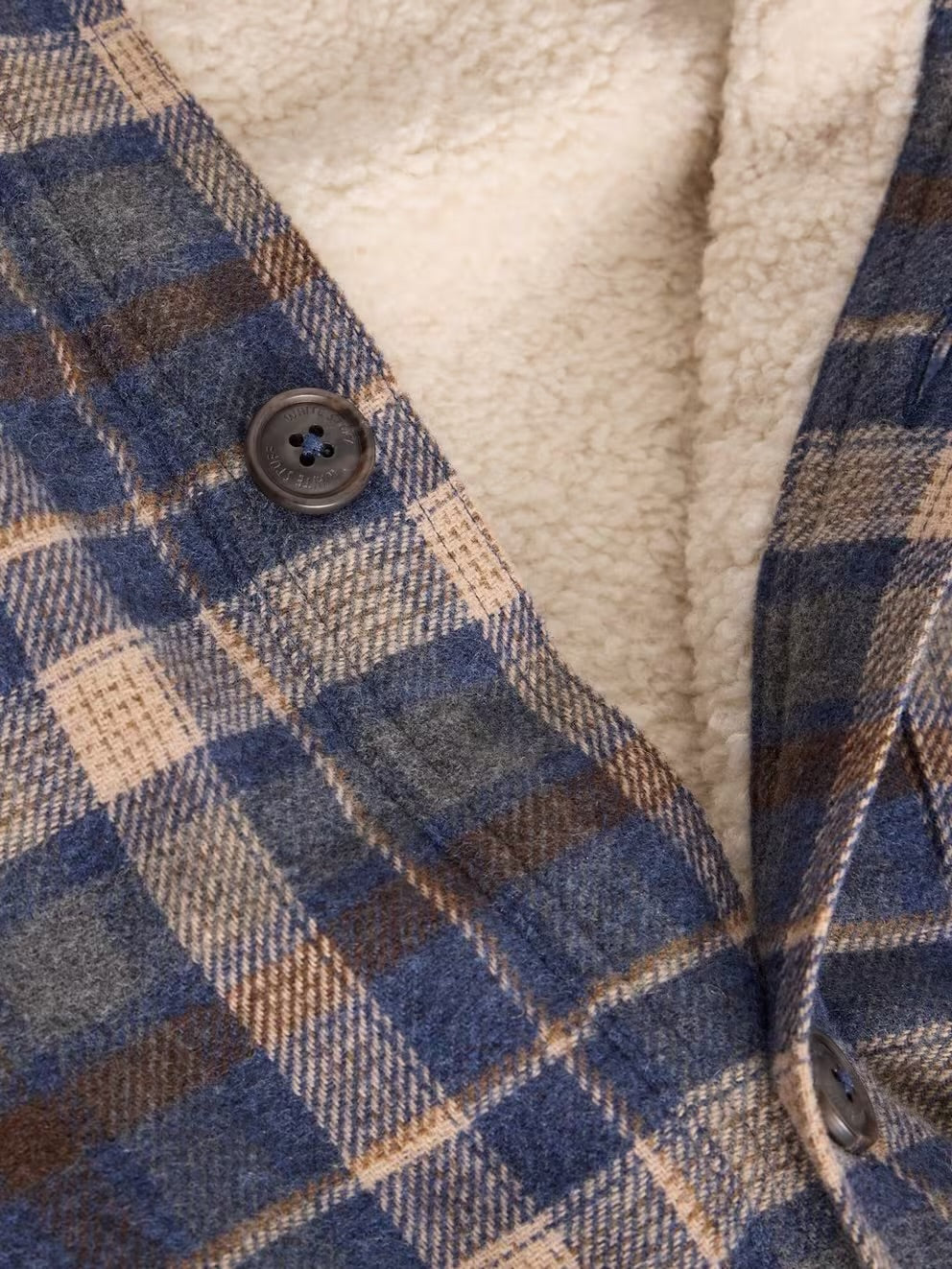 White Stuff Mens Check Borg Trucker Shacket 444576 Blue Clothing M / Blue,L / Blue,XL / Blue,XXL / Blue