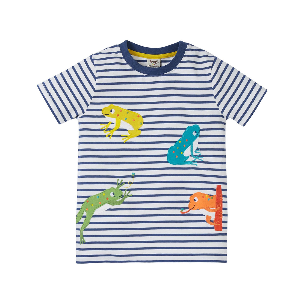 Frugi Elijah Frog T-Shirt Pg3na Navy Stripe Clothing 2-3YRS / Navy,3-4YRS / Navy,4-5YRS / Navy,5-6YRS / Navy,6-7YRS / Navy,7-8YRS / Navy,8-9YRS / Navy