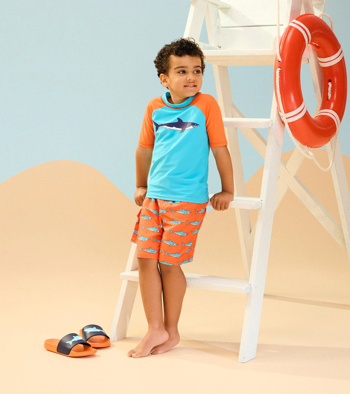 Hatley Shark Short Sleeve Rash Vest S25bck1203 Clothing 4YRS / Multi,5YRS / Multi,6YRS / Multi,8YRS / Multi
