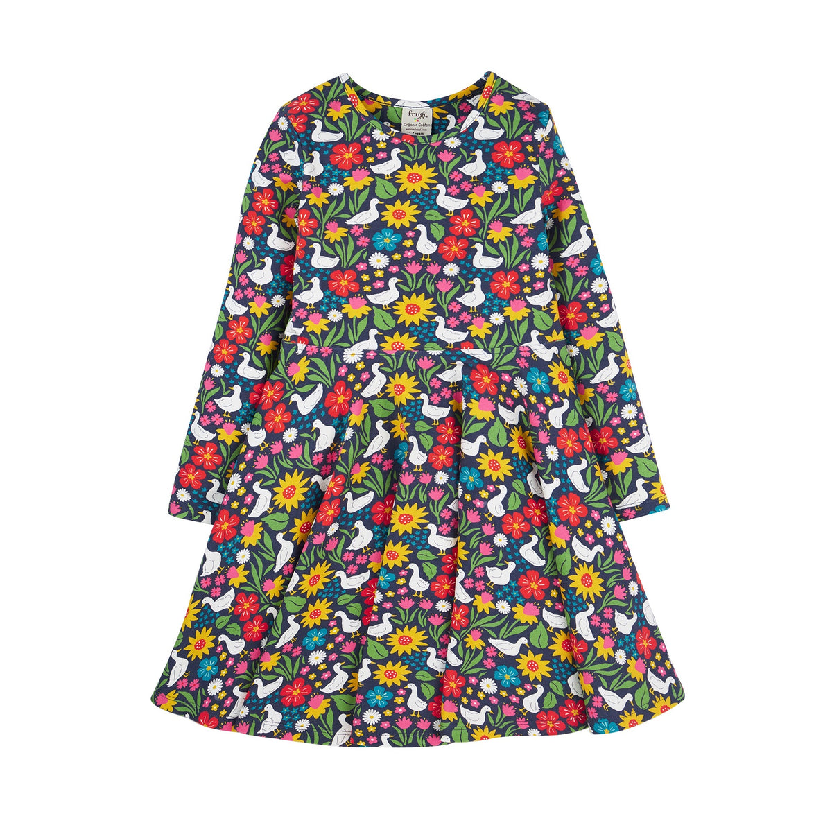 Frugi Sofia Skater Dress Ml4bb Springtime Ducks Clothing 2-3YRS / Multi,3-4YRS / Multi,4-5YRS / Multi,5-6YRS / Multi,6-7YRS / Multi,7-8YRS / Multi,8-9YRS / Multi
