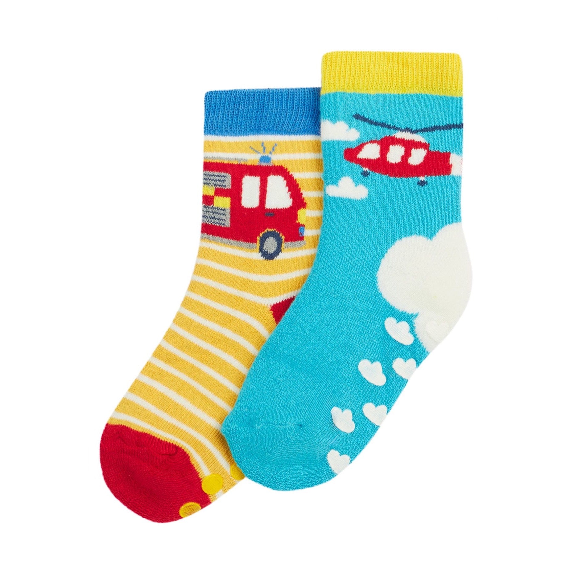 Frugi 2 Pack Grippy Socks Helicopter 500114S5hemu Clothing 0-6M / Multi,6-12M / Multi,1-2YRS / Multi,UK6-8 / Multi