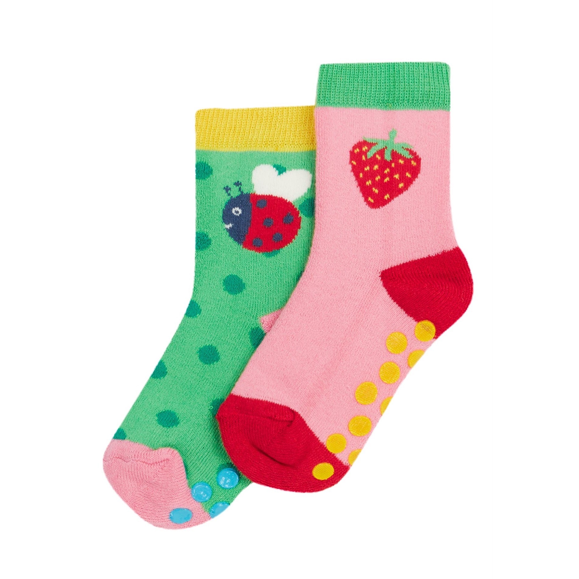 Frugi 2 Pack Grippy Socks Strawberry 500114S5sbmu Clothing 0-6M / Multi,6-12M / Multi,1-2YRS / Multi,UK6-8 / Multi