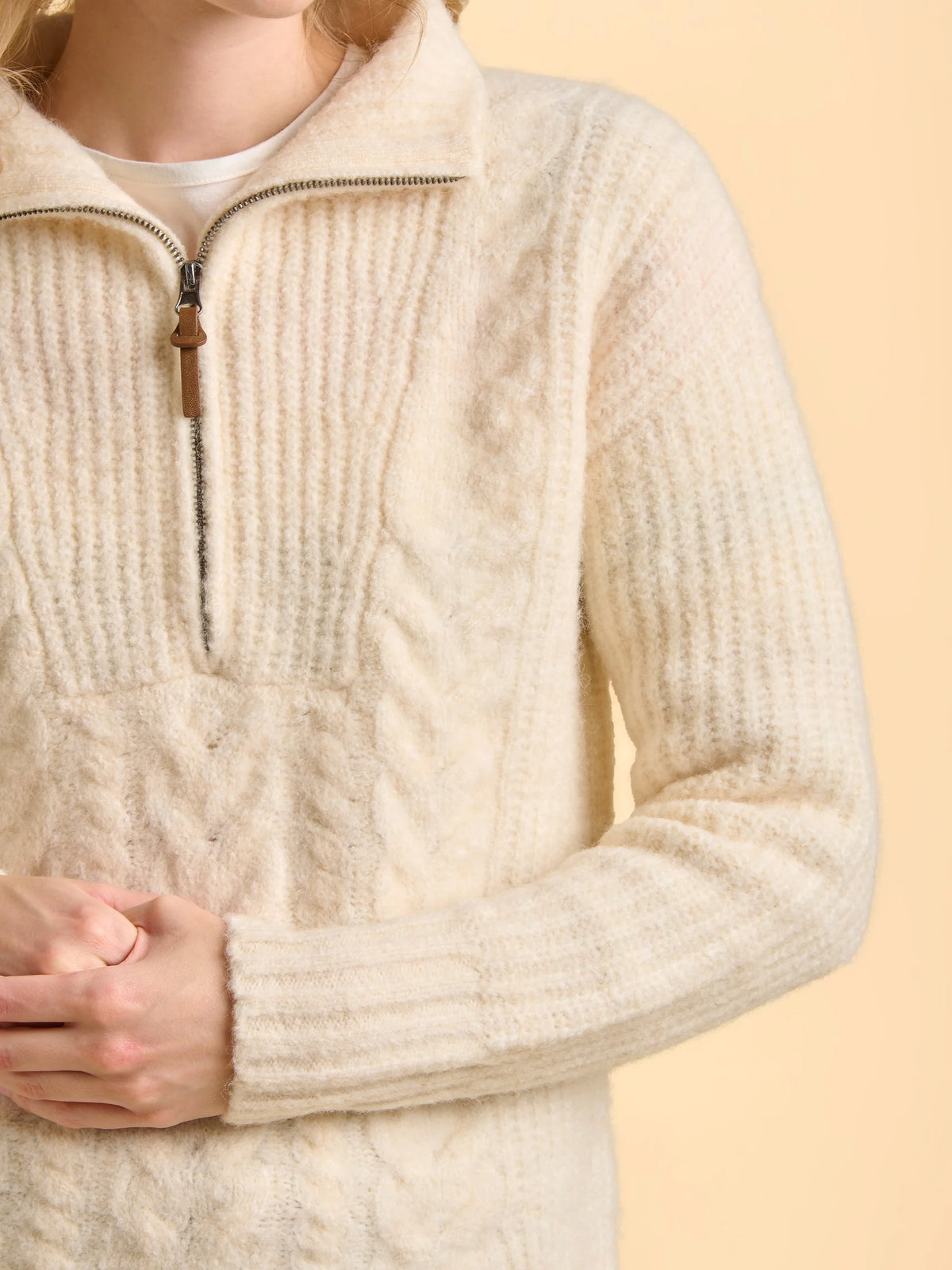 Brakeburn Womens Untamed Quarter Zip Jumper Cream Clothing UK8 / Cream,UK10 / Cream,UK12 / Cream,UK14 / Cream,UK16 / Cream