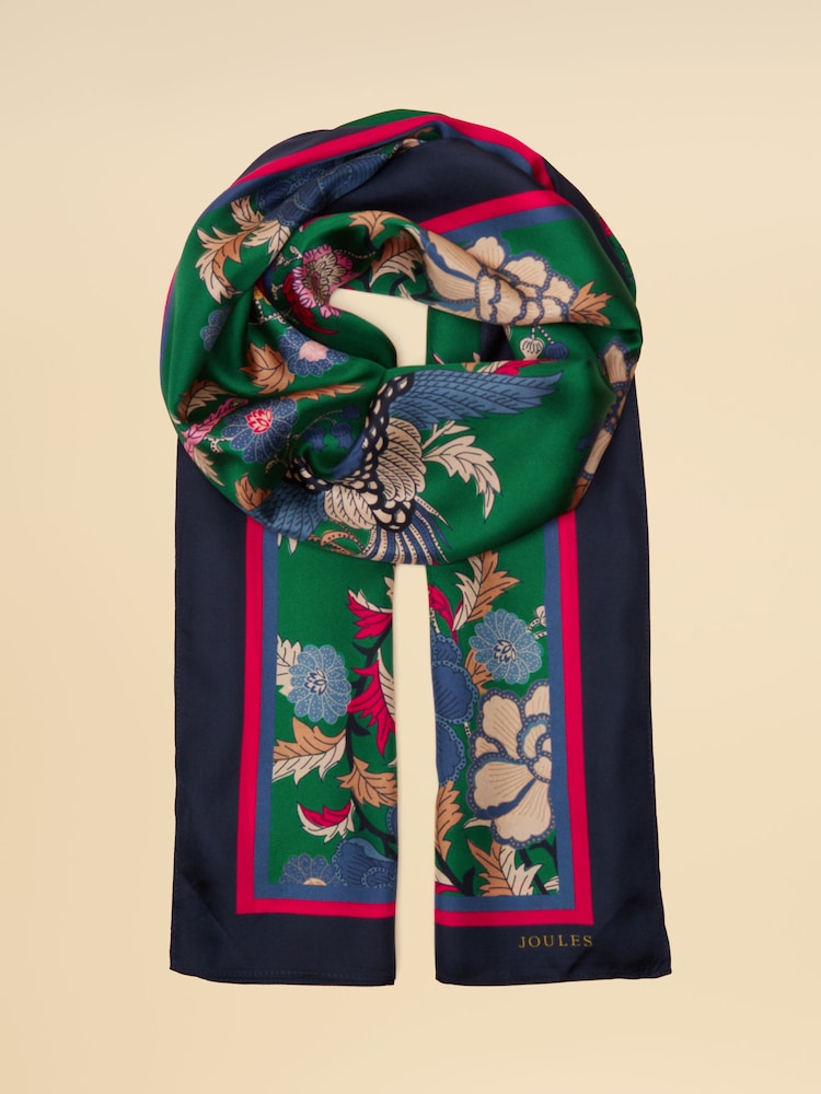 Joules Womens Windsor Silk Scarf At705001 Green Bird Clothing ONE SIZE / Green