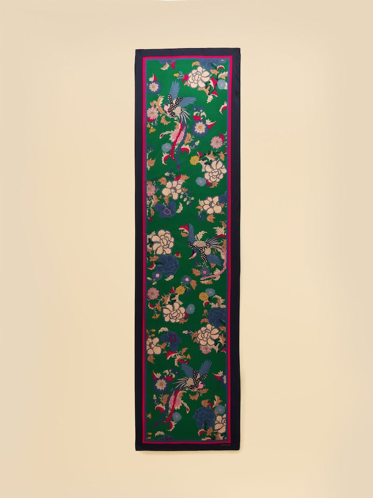 Joules Womens Windsor Silk Scarf At705001 Green Bird Clothing ONE SIZE / Green