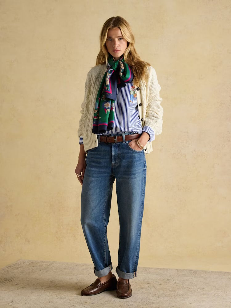 Joules Womens Windsor Silk Scarf At705001 Green Bird Clothing ONE SIZE / Green