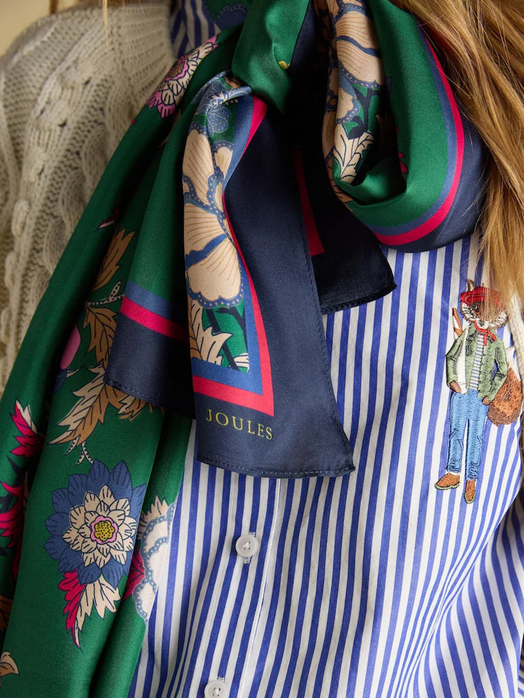 Joules Womens Windsor Silk Scarf At705001 Green Bird Clothing ONE SIZE / Green