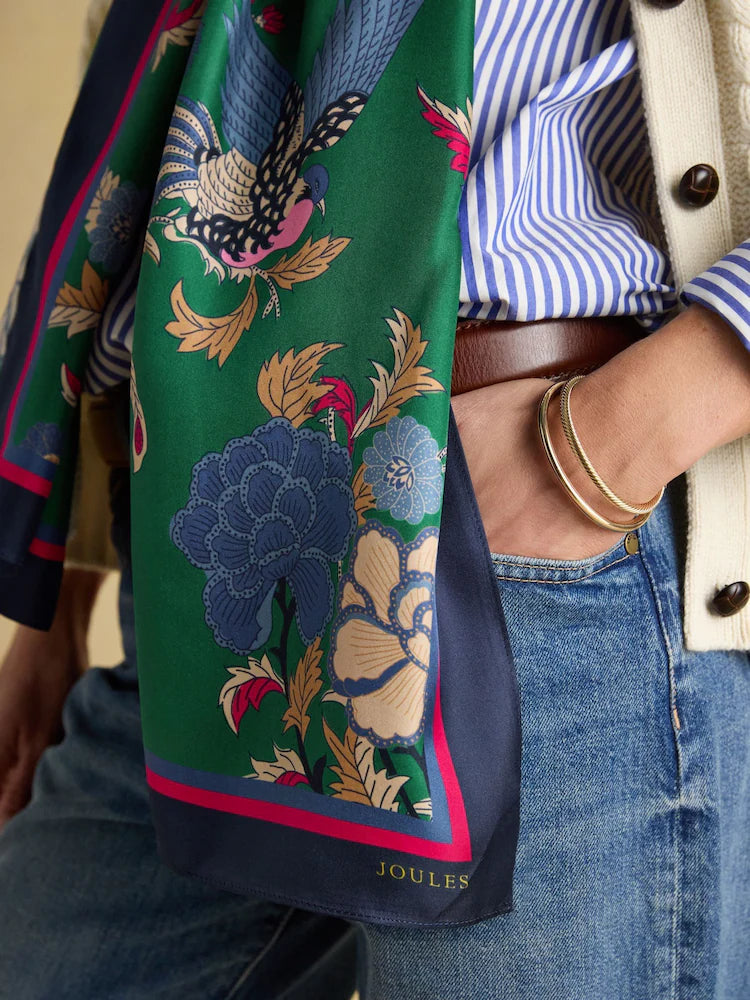 Joules Womens Windsor Silk Scarf At705001 Green Bird Clothing ONE SIZE / Green