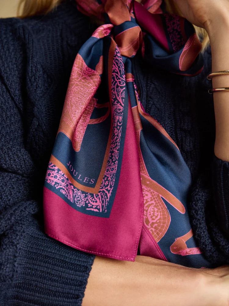 Joules Womens Windsor Silk Scarf At705101 Navy Saddle Clothing ONE SIZE / Navy