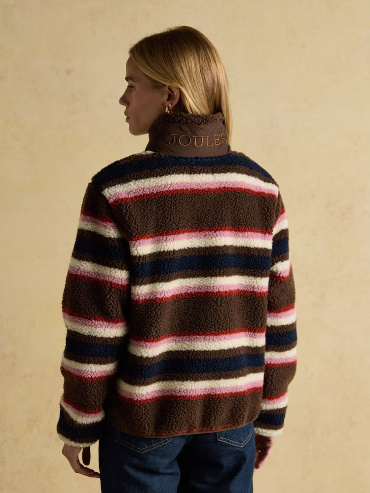 Joules Womens Lottie Chocolate Stripe Borg Fleece Clothing UK8 / Chocolate,UK10 / Chocolate,UK12 / Chocolate,UK14 / Chocolate,UK16 / Chocolate