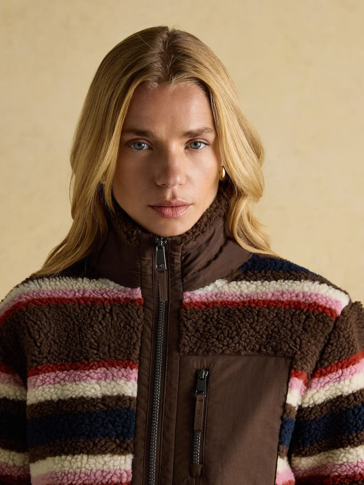 Joules Womens Lottie Chocolate Stripe Borg Fleece Clothing UK8 / Chocolate,UK10 / Chocolate,UK12 / Chocolate,UK14 / Chocolate,UK16 / Chocolate