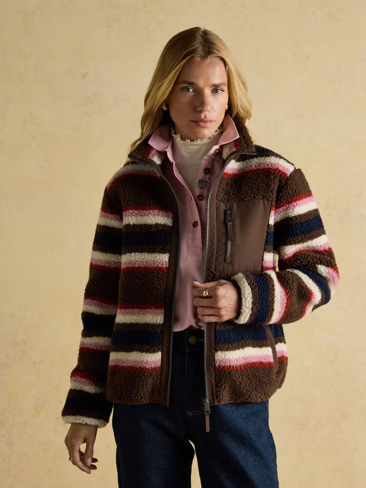 Joules Womens Lottie Chocolate Stripe Borg Fleece Clothing UK8 / Chocolate,UK10 / Chocolate,UK12 / Chocolate,UK14 / Chocolate,UK16 / Chocolate