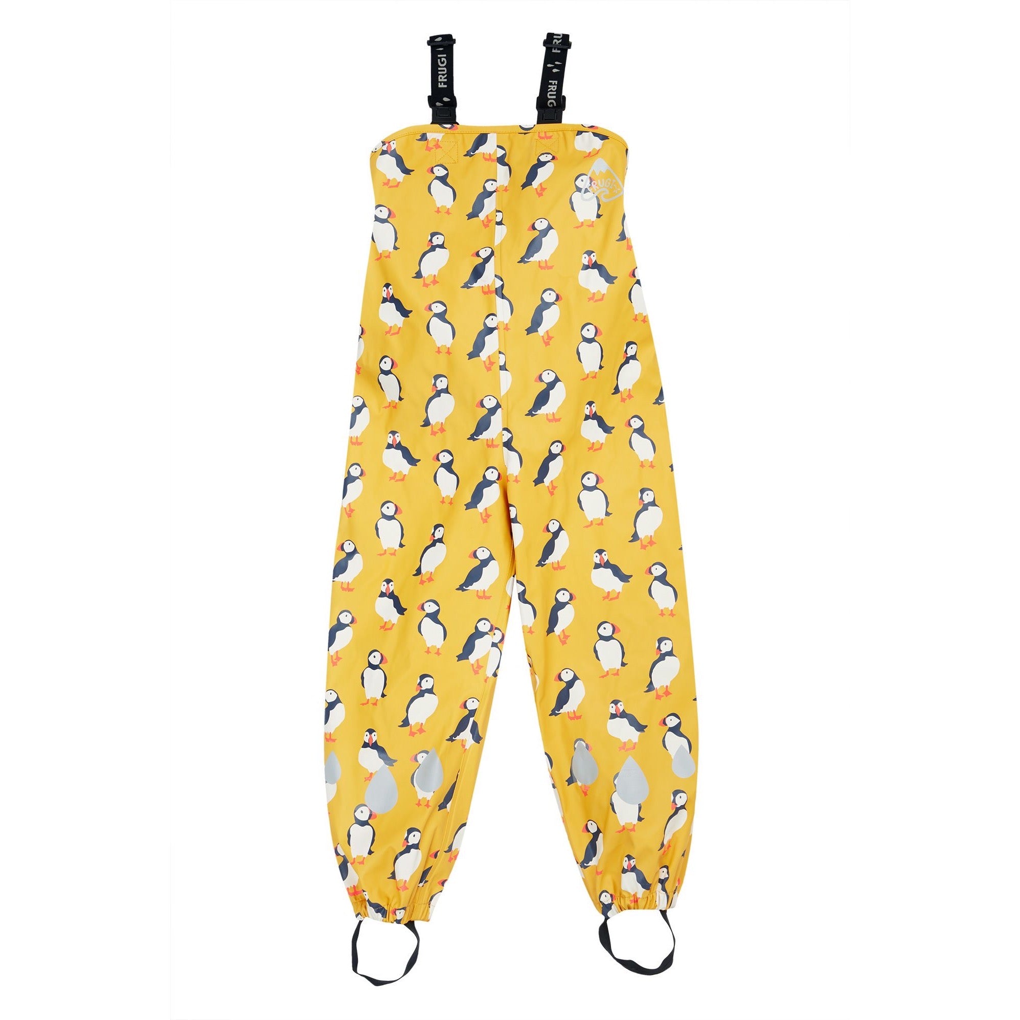 Frugi Puddle Buster Puffin Print Dungarees Clothing 2-3YRS / Yellow,3-4YRS / Yellow,4-5YRS / Yellow,1-2 YRS / Yellow