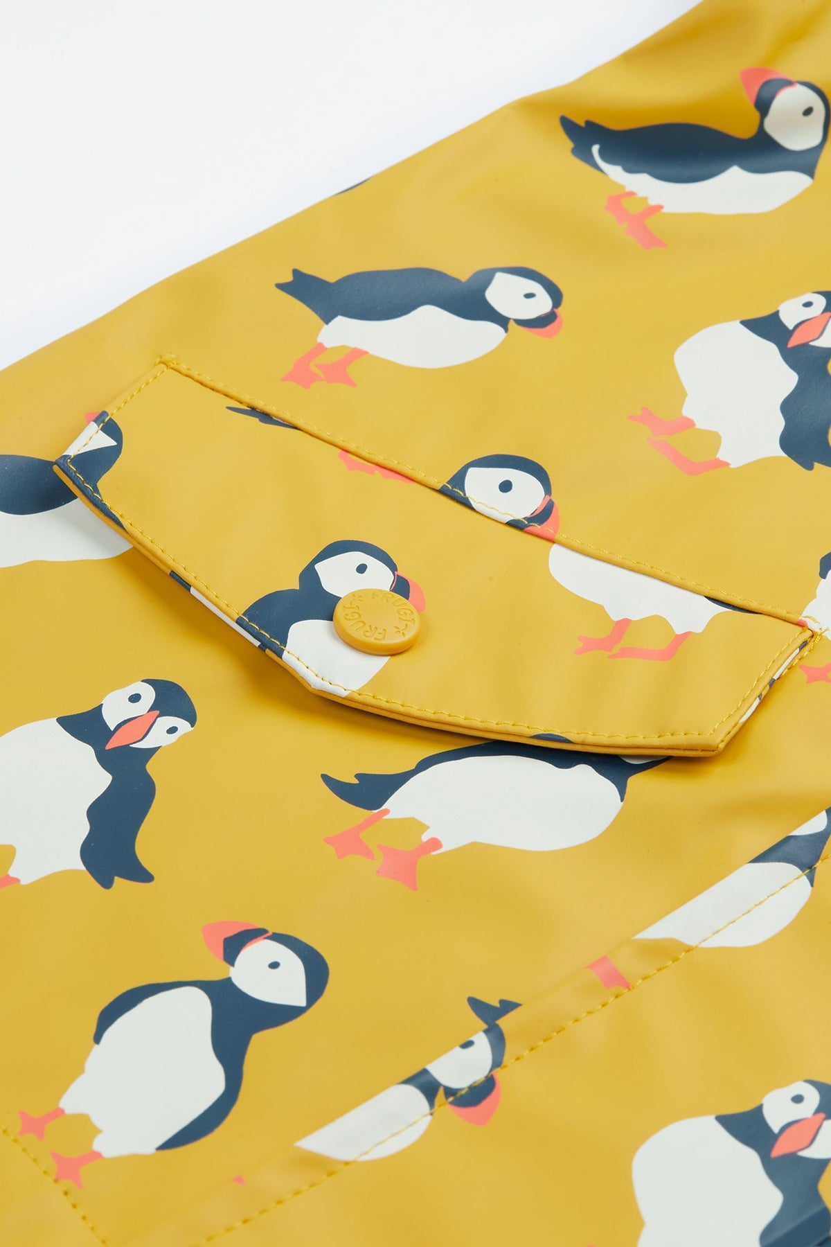 Frugi Puddle Buster Raincoat Yellow Puffins Clothing 2-3YRS / Yellow,3-4YRS / Yellow,4-5YRS / Yellow,5-6YRS / Yellow,6-7YRS / Yellow,7-8YRS / Yellow,1-2 YRS / Yellow