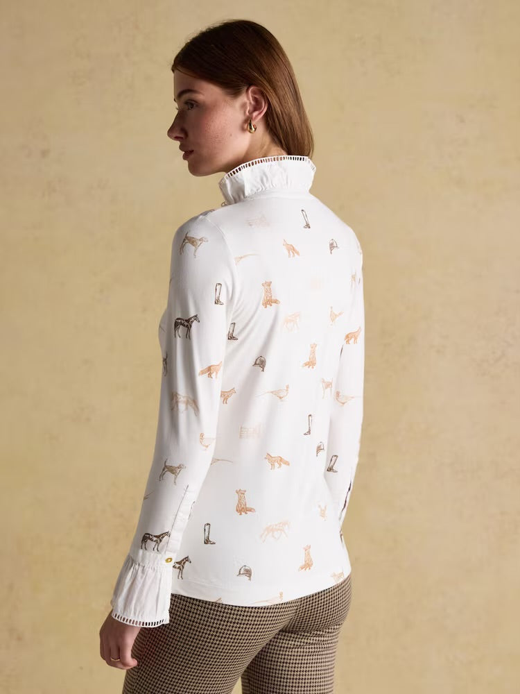 Joules Womens Kate Country Animal Print Frill Top