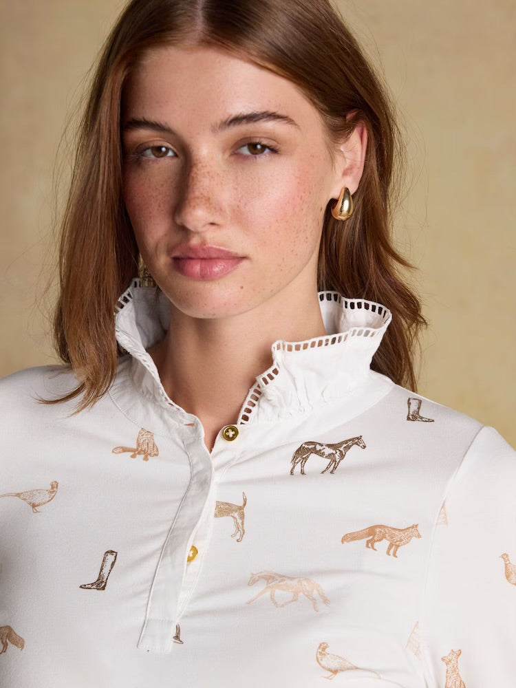 Joules Womens Kate Country Animal Print Frill Top