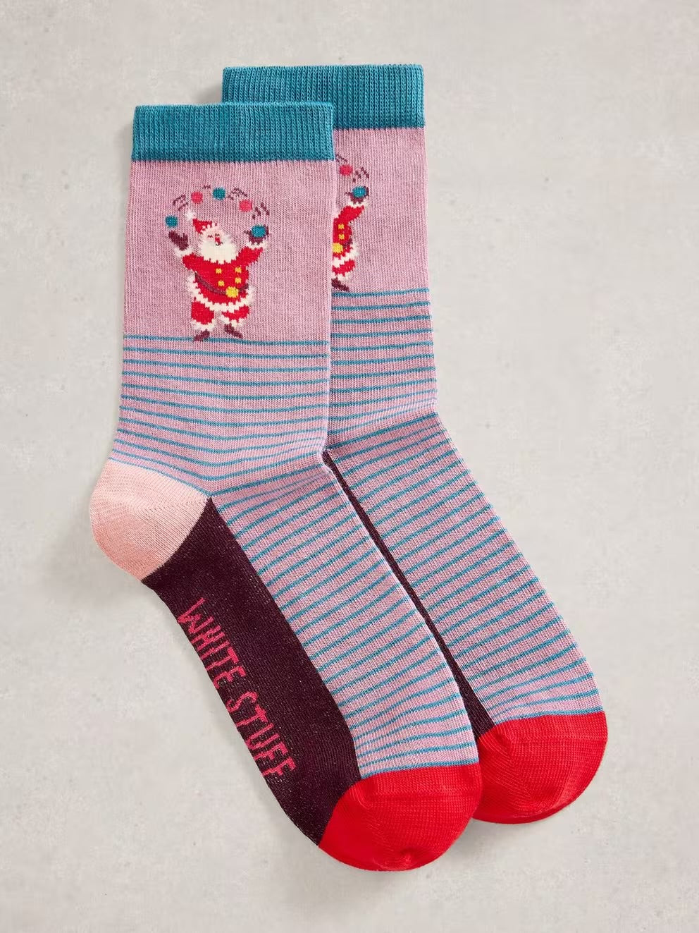 White Stuff Womens Juggling Santa Socks In A Cracker Clothing UK3-5 / Pink,UK6-8 / Pink