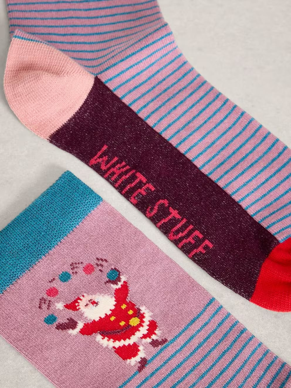 White Stuff Womens Juggling Santa Socks In A Cracker Clothing UK3-5 / Pink,UK6-8 / Pink