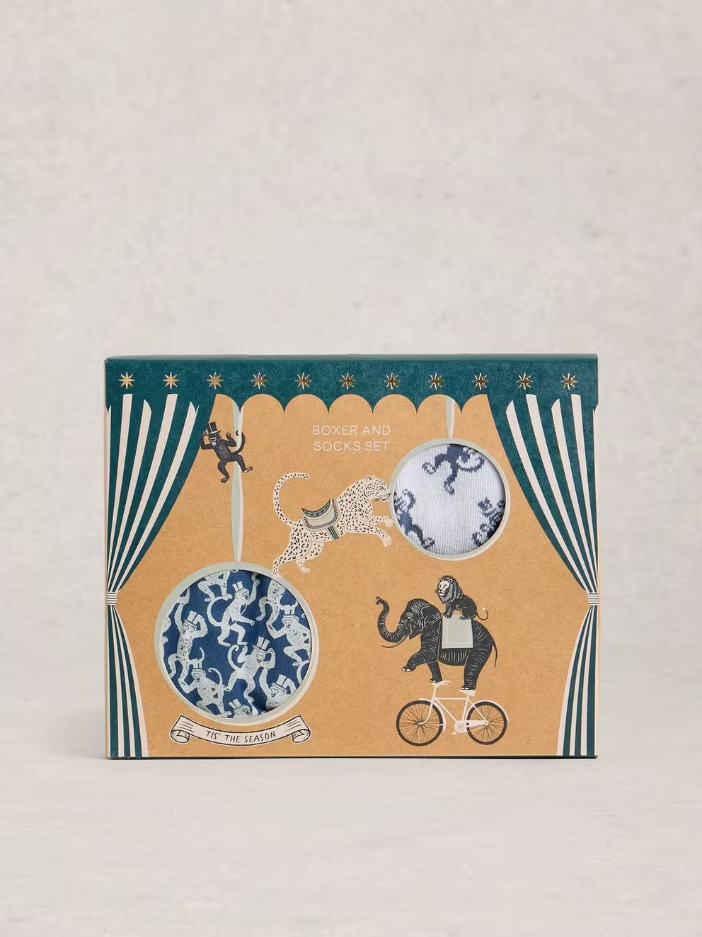 White Stuff Mens Boxer Shorts And Socks Set Blue Light Olive Monkey Clothing S / Blue,M / Blue,L / Blue,XL / Blue