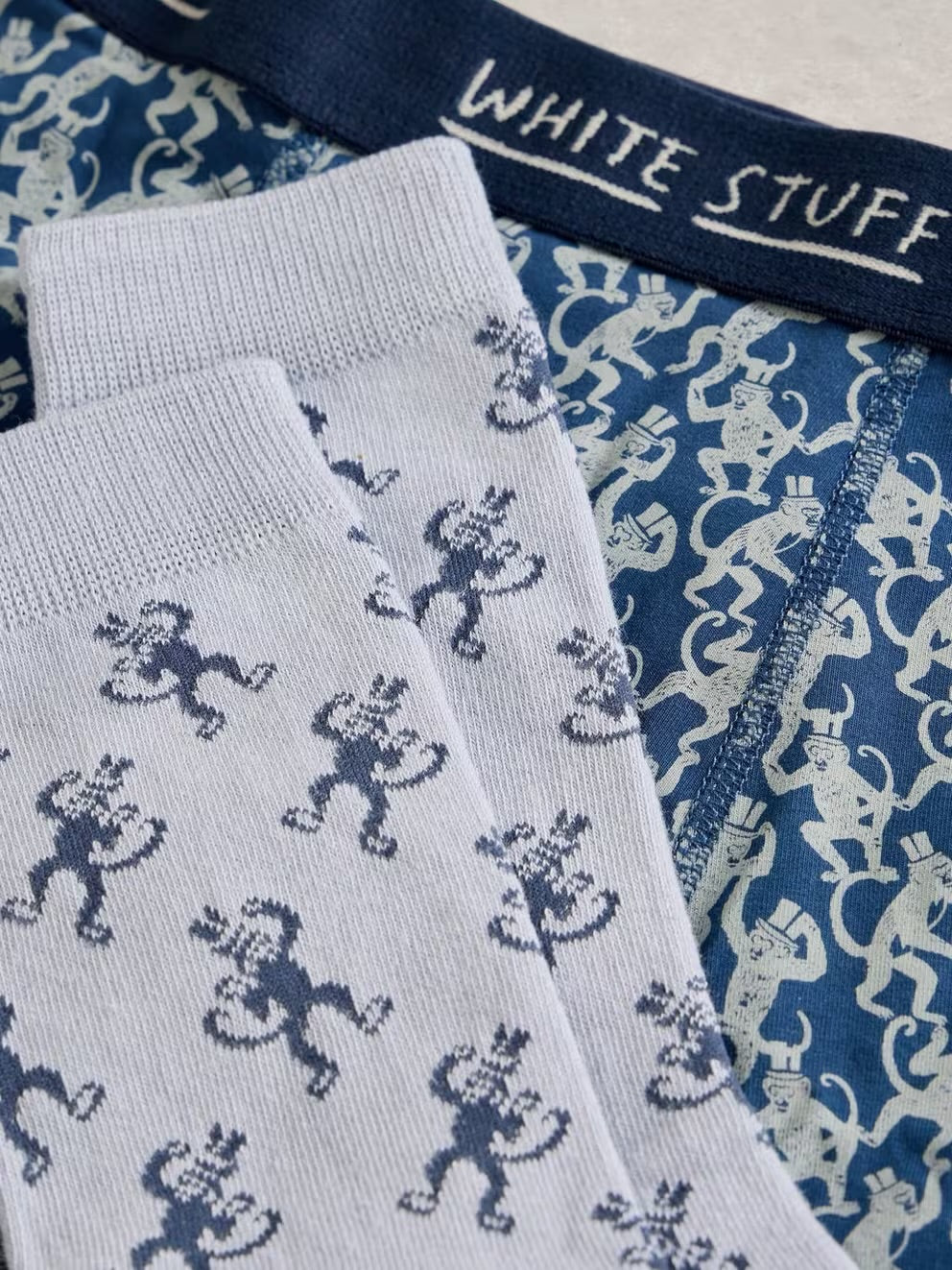 White Stuff Mens Boxer Shorts And Socks Set Blue Light Olive Monkey Clothing S / Blue,M / Blue,L / Blue,XL / Blue