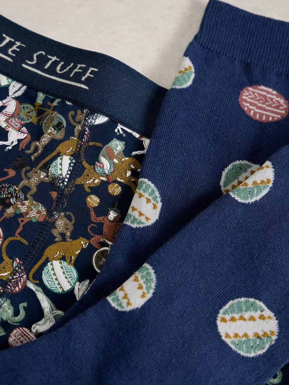 White Stuff Mens Boxer Shorts And Socks Set Dark Navy Brown Monkey Clothing S / Navy,M / Navy,L / Navy,XL / Navy
