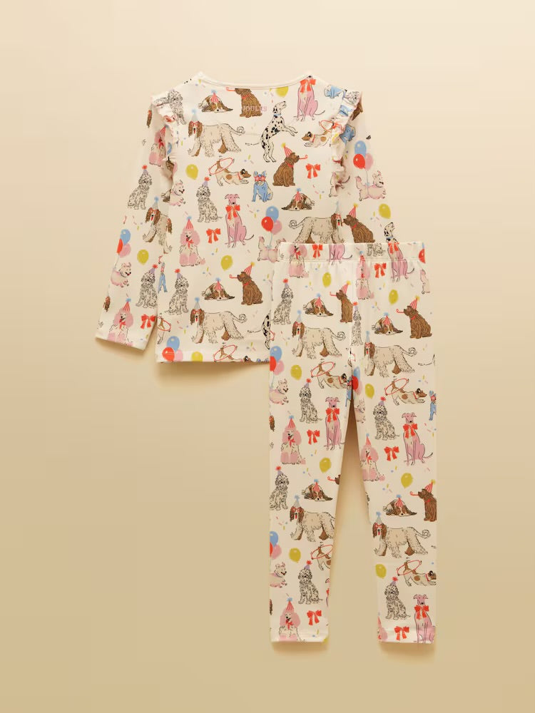 Joules Girls Kipwell Pj Set Ay5-471 Cream Dogs
