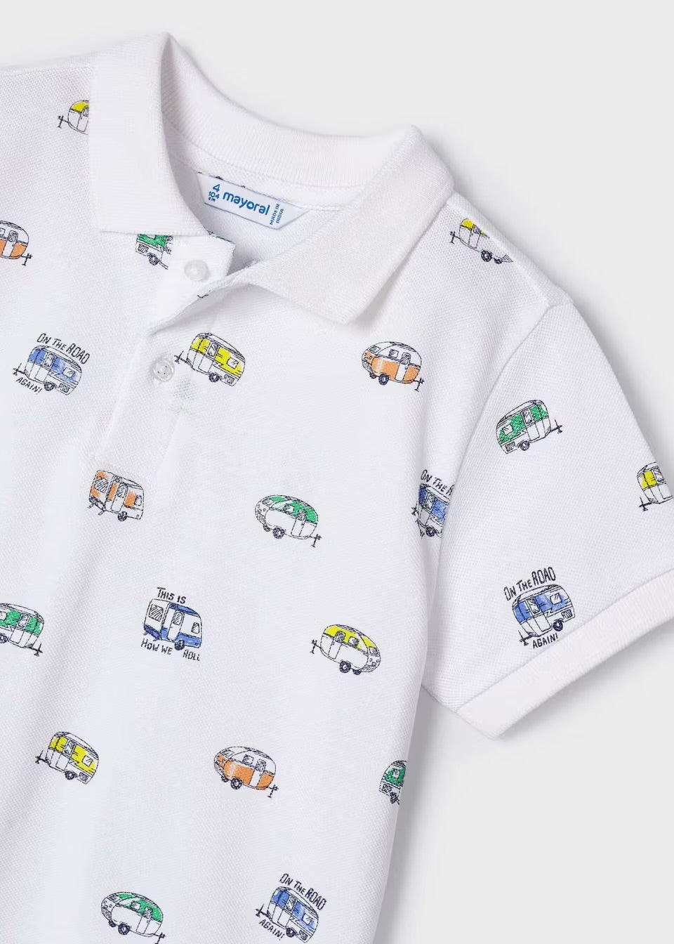 Mayoral Boys Printed Polo Shirt 3107 Caravan Clothing 3YRS / White,4YRS / White,5YRS / White,6YRS / White,7YRS / White,8YRS / White,9YRS / White