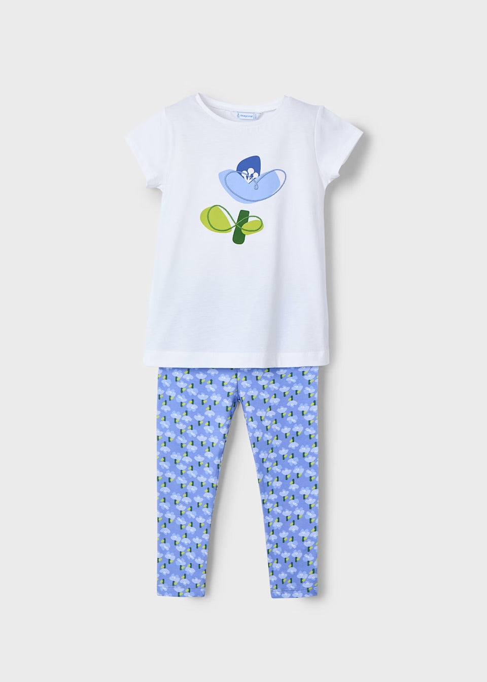 Mayoral Girls Leggings Set 3713 Blue Flower Clothing 4YRS / Blue,5YRS / Blue,6YRS / Blue,7YRS / Blue,8YRS / Blue,9YRS / Blue