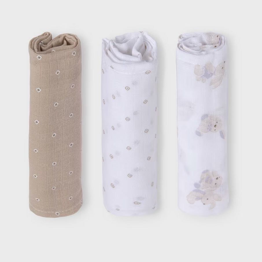 Mayoral 3 Pack Bunny Muslin Set 19402 Natural Accessories ONE SIZE / Natural