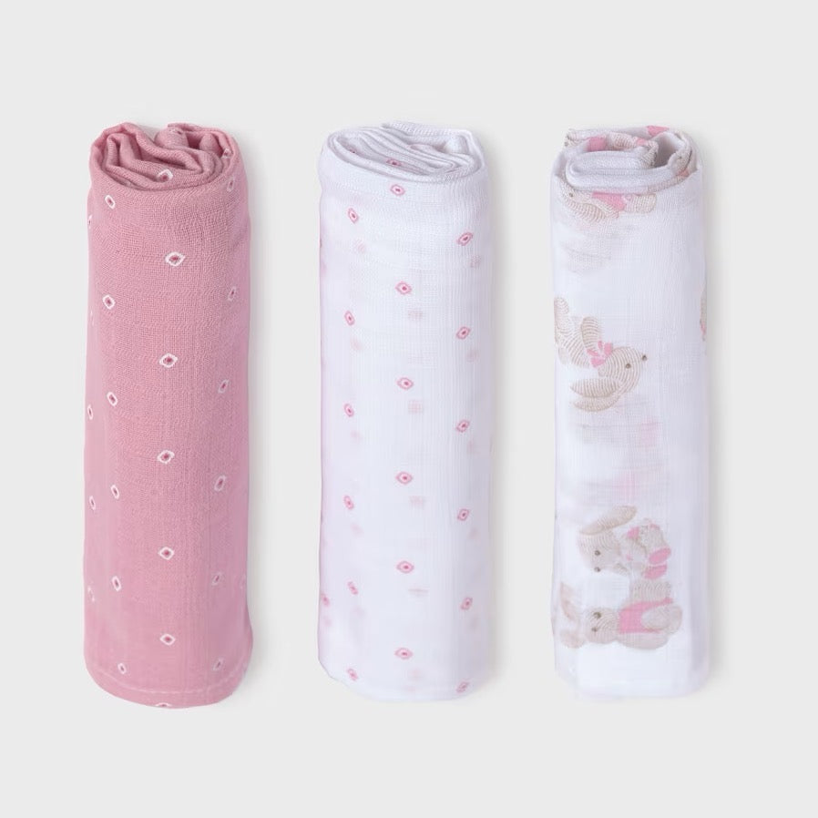 Mayoral 3 Pack Bunny Muslin Set 19402 Pink Accessories ONE SIZE / Pink