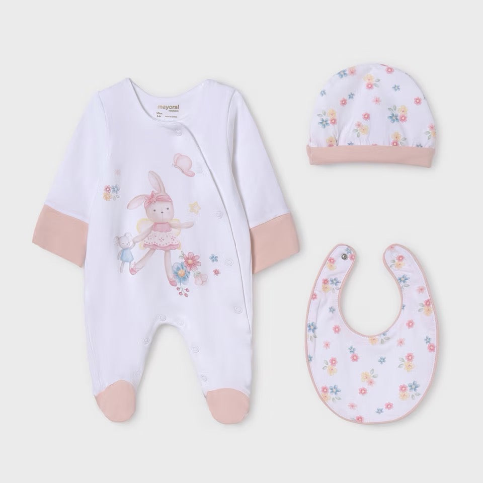 Mayoral Baby Girls 3 Piece Gift Set 9448 Pink Floral Bunny Clothing NEWBORN / Pink,0-1M / Pink,1-2M / Pink,2-4M / Pink,4-6M / Pink,6-9M / Pink