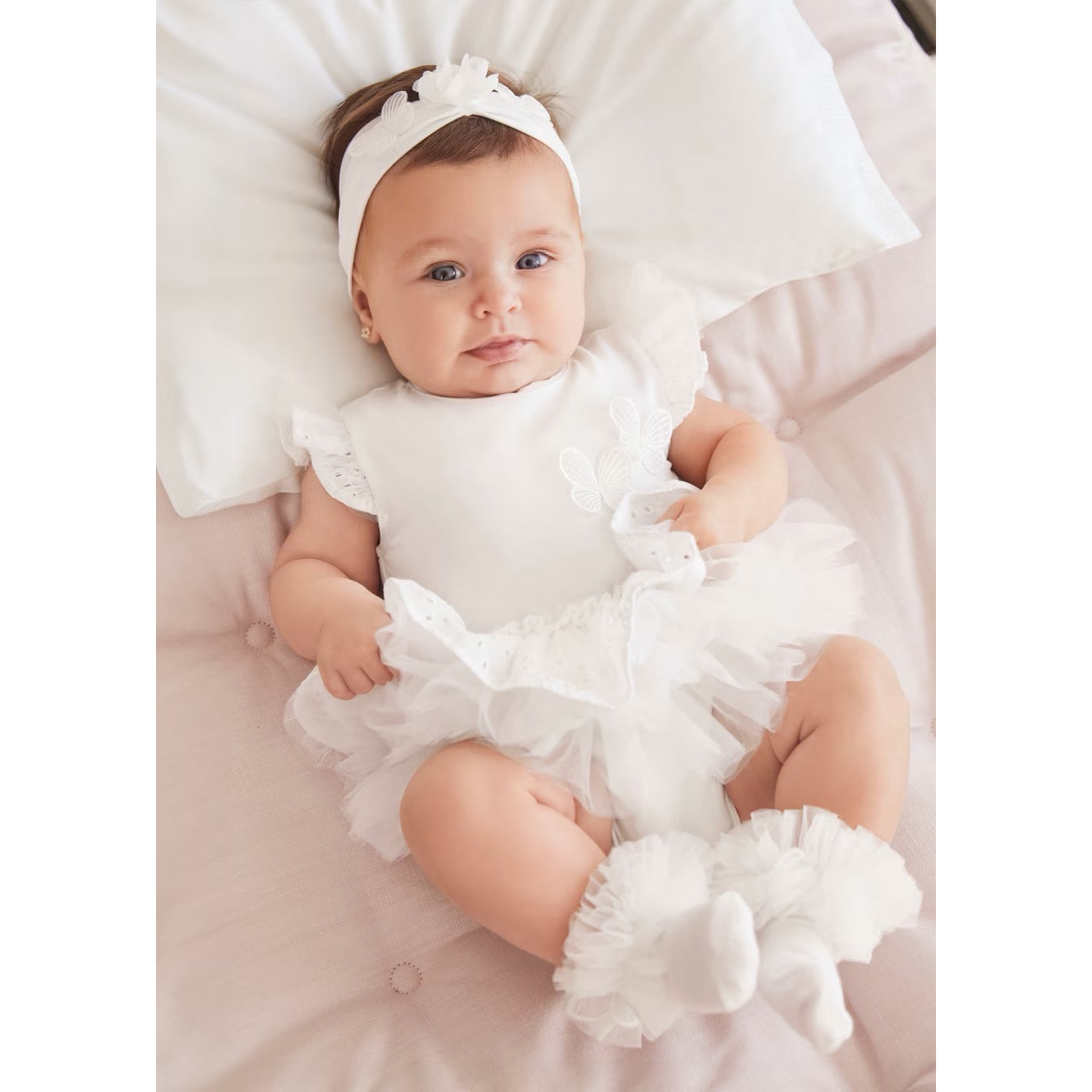 Mayoral Baby Girls Tutu Romper And Headband 1702 White Clothing 2-4M / White,4-6M / White,6-9M / White,12M / White,18M / White