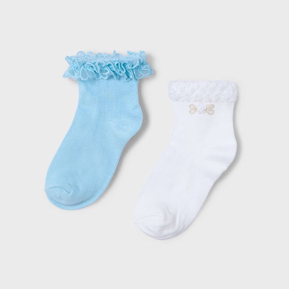 Mayoral Girls 2 Pack Frill Socks 10912 Blue Clothing 2YRS / Blue,4YRS / Blue,6YRS / Blue,8YRS / Blue