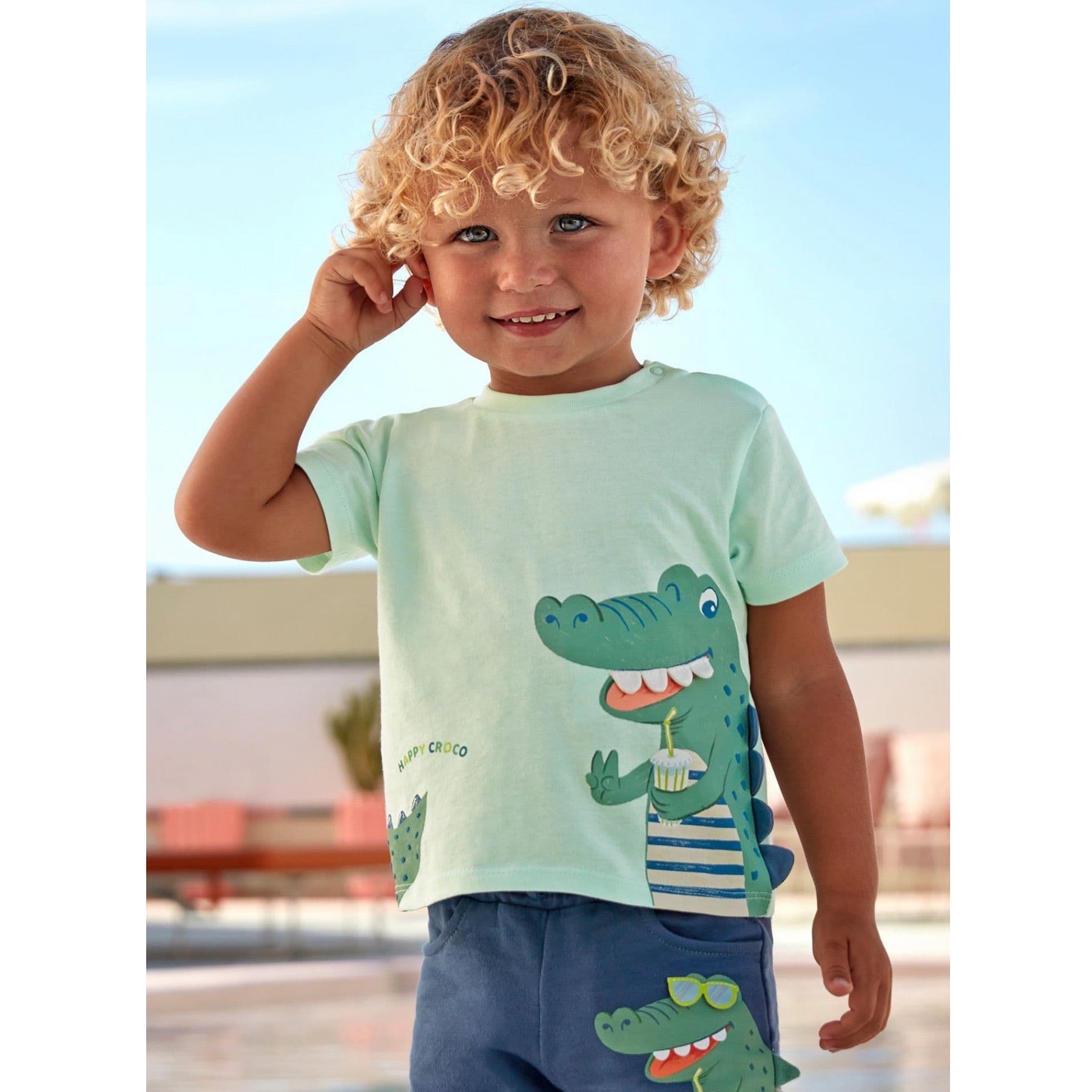 Mayoral Infant Boys Happy Croc T-Shirt 1022 Clothing 6M / Aqua,12M / Aqua,18M / Aqua,24M / Aqua