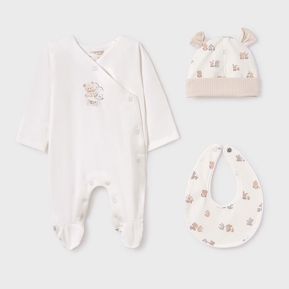 Mayoral Baby 3 Piece Gift Set 9907 Natural Bunny Teddy Clothing NEWBORN / Natural,0-1M / Natural,1-2M / Natural,2-4M / Natural,4-6M / Natural