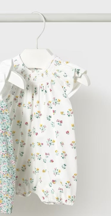 Mayoral Baby Short Romper 1749 White Aop Floral Clothing 2-4M / White,4-6M / White,6-9M / White,12M / White
