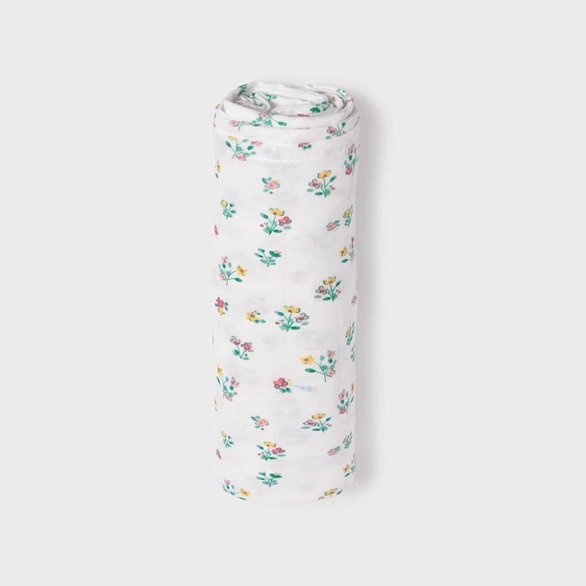 Mayoral Baby Swaddle 9870 Aqua Floral Accessories ONE SIZE / White