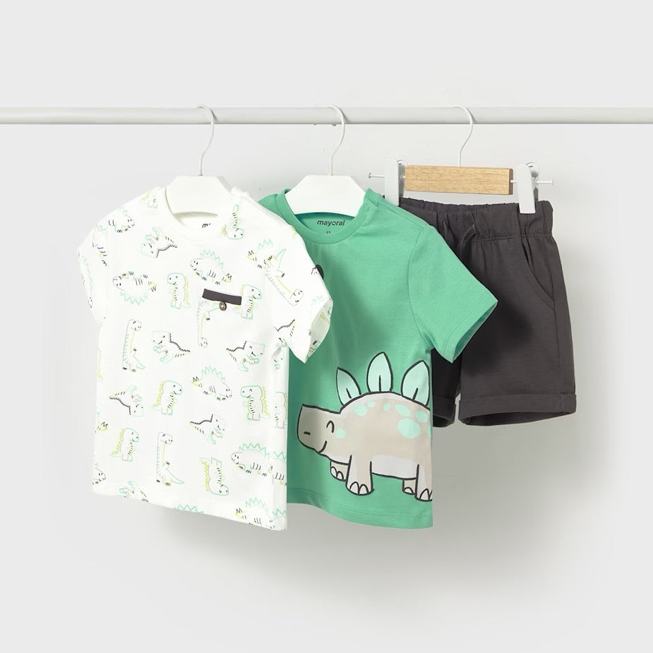 Mayoral Infant Boys 3 Piece Shorts Set 1652 Dino Clothing 6M / Jade,12M / Jade,18M / Jade,24M / Jade