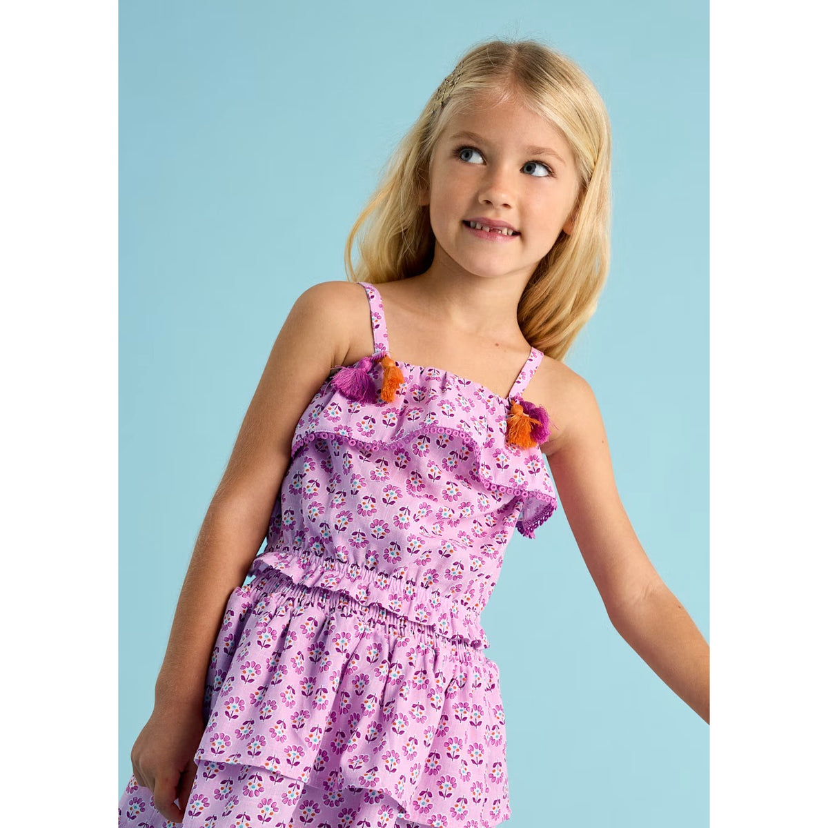 Mayoral Girls Frill Printed Skirt 3904 Mauve Clothing 5YRS / Mauve,6YRS / Mauve,7YRS / Mauve,8YRS / Mauve,9YRS / Mauve