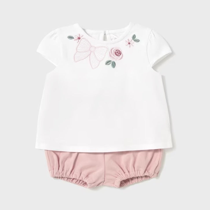 Mayoral Baby Girls Set 1663 White Bow Top Clothing 2-4M / Pink,4-6M / Pink,6-9M / Pink,12M / Pink