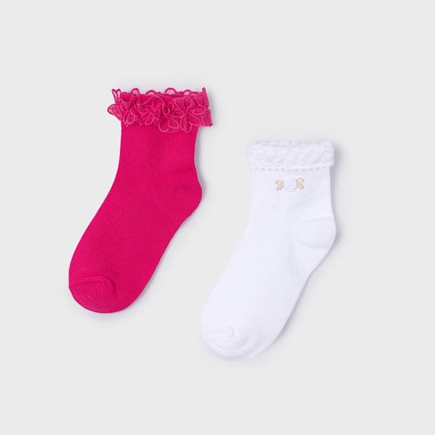 Mayoral Girls 2 Pack Frill Socks 10912 Pink Clothing 2YRS / Pink,4YRS / Pink,6YRS / Pink,8YRS / Pink