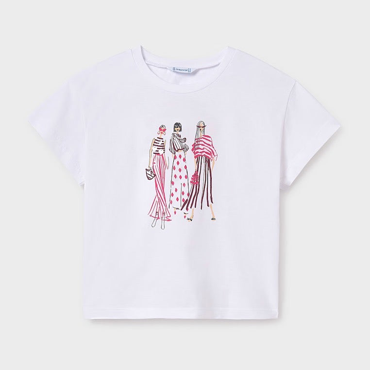 Mayoral Older Girls T-Shirt 6030 Pink Fashion Clothing 10YRS / White,12YRS / White,14YRS / White