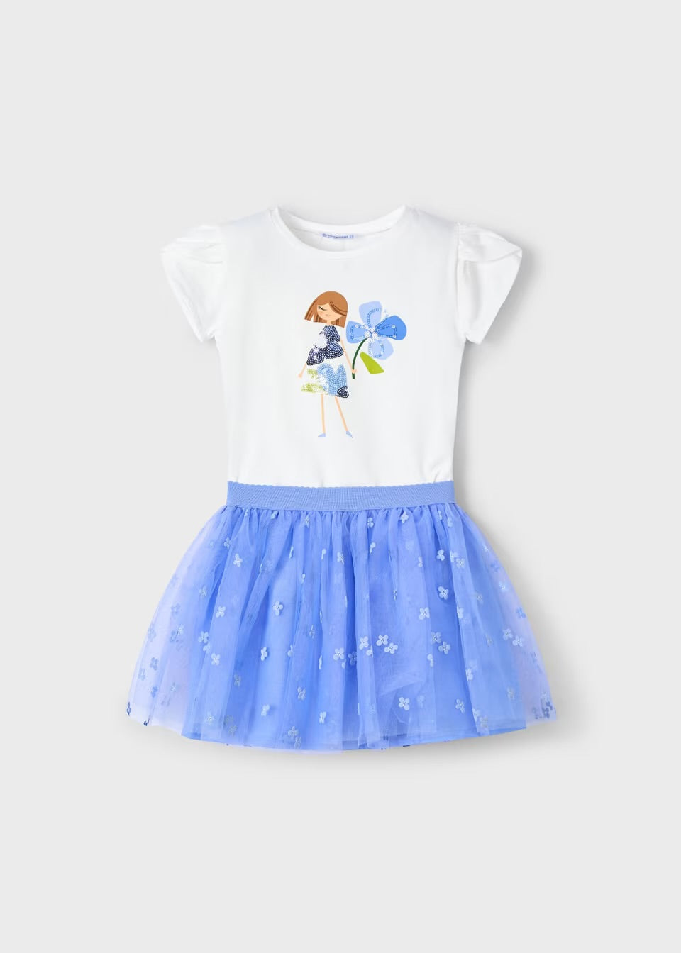 Mayoral Girls Tulle Skirt Set 3946 Blue Clothing 4YRS / Blue,5YRS / Blue,6YRS / Blue,8YRS / Blue,9YRS / Blue