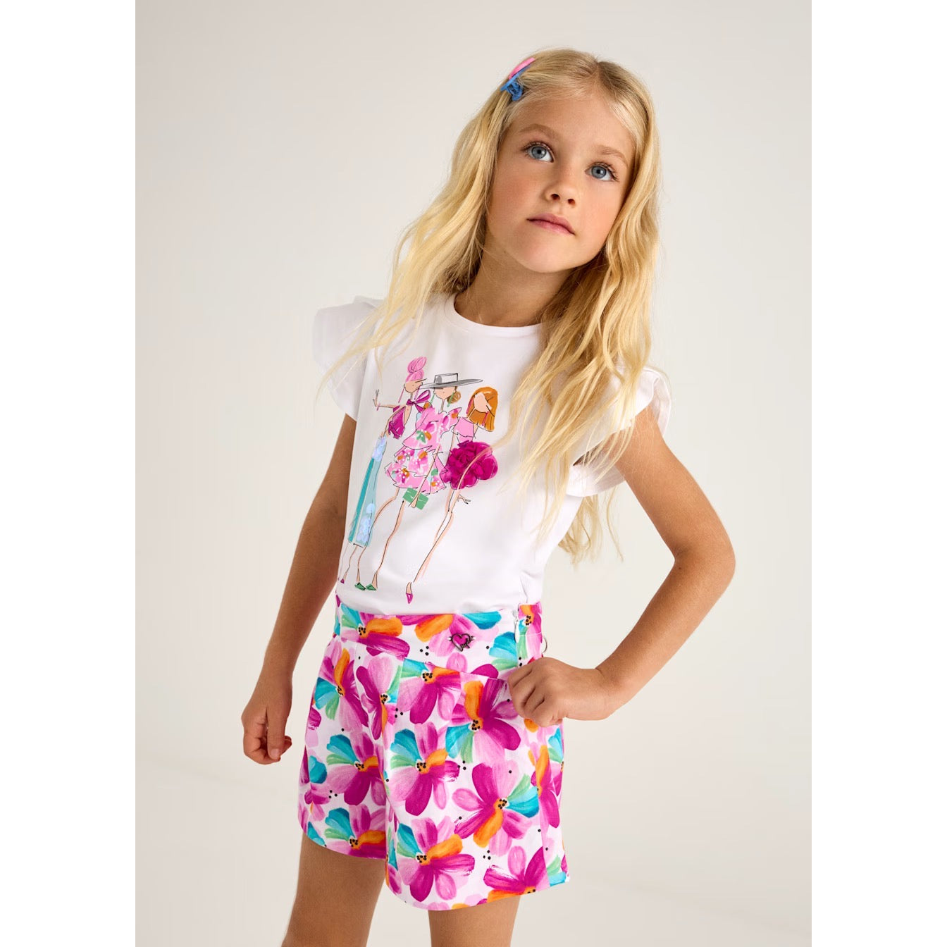 Mayoral Girls Skort 3905 Pink Floral Clothing 3YRS / Pink,4YRS / Pink,5YRS / Pink,6YRS / Pink,7YRS / Pink,8YRS / Pink,9YRS / Pink