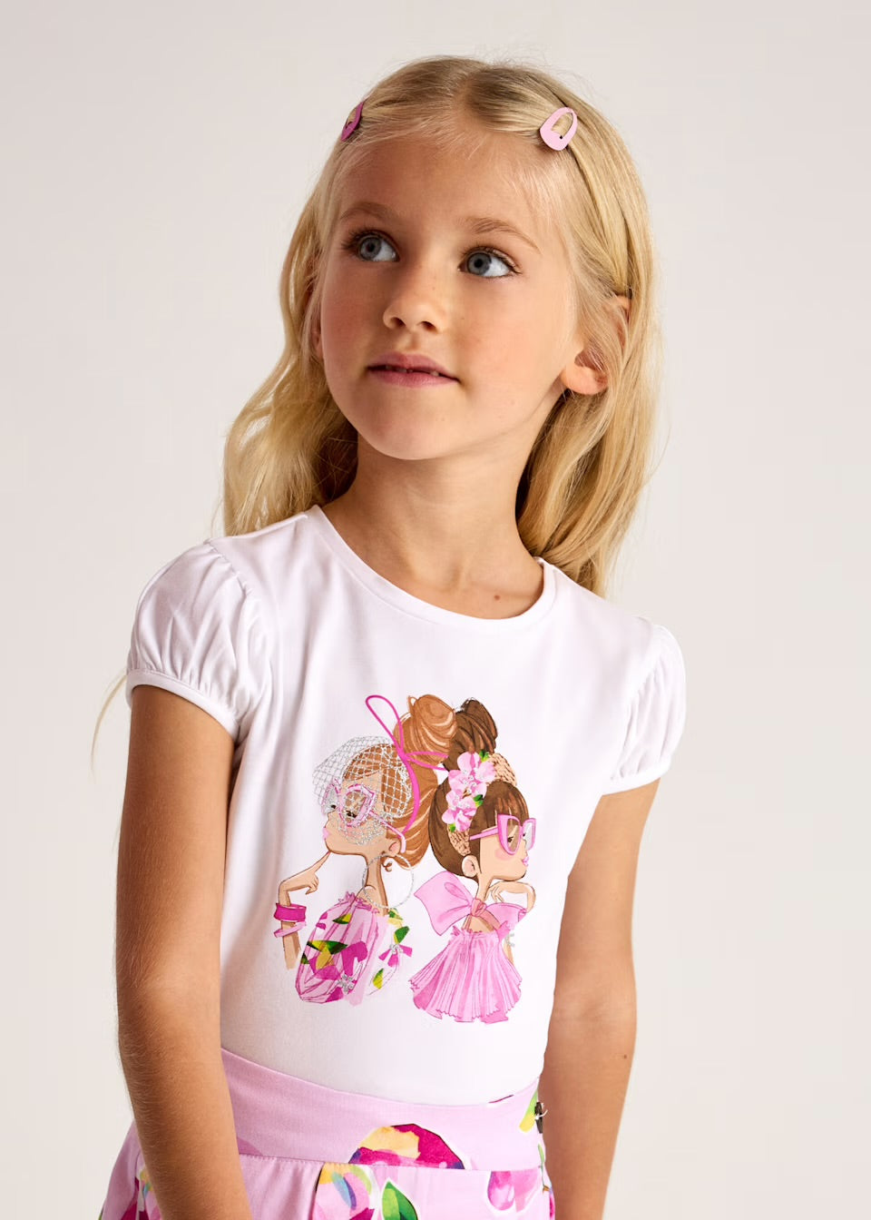 Mayoral Girls T-Shirt 3003 White Pink Clothing 4YRS / White,5YRS / White,6YRS / White,8YRS / White,9YRS / White